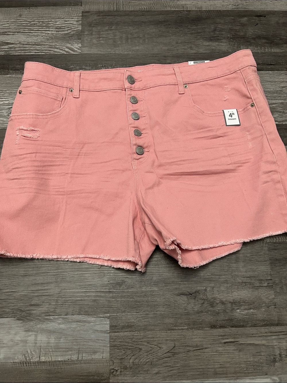 Time and Tru Coral Pink Button-Fly Frayed Hem Denim Shorts